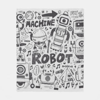 doodleロボット要素、illustrator線ツールの描画 フリースブランケット