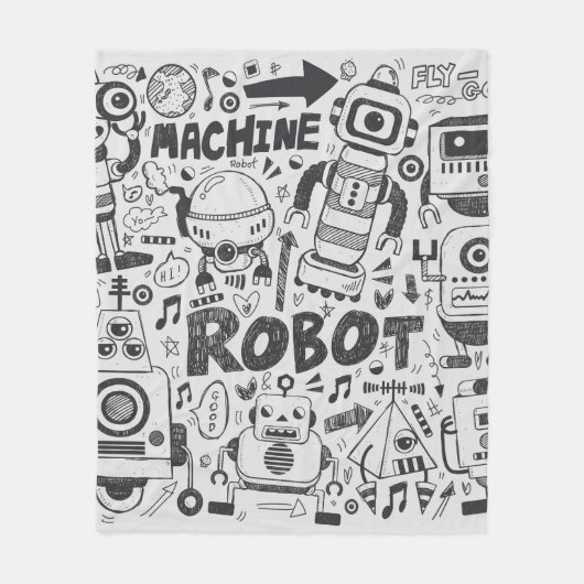 doodleロボット要素、illustrator線ツールの描画 フリースブランケット (正面)