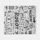 doodleロボット要素、illustrator線ツールの描画 フリースブランケット (正面(横))