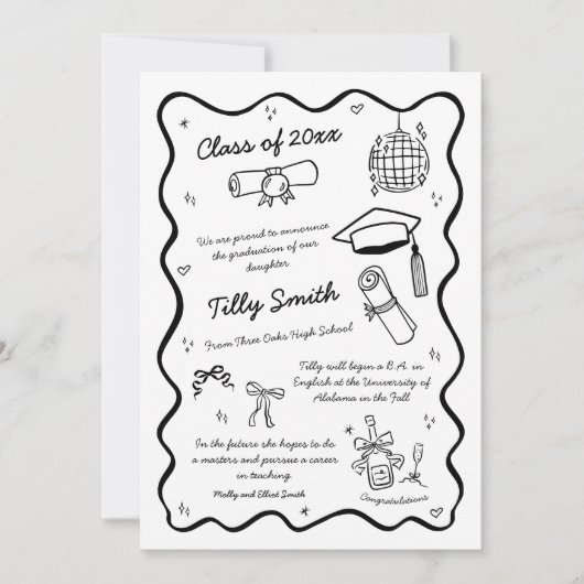 Doodle卒業発表ガール4枚 案内状 (正面)