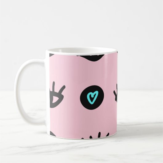 Doodle：目ガーリーのハートシームレス。 コーヒーマグカップ (左)