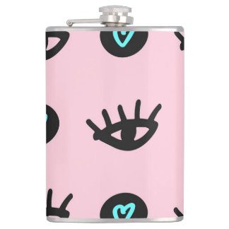 Doodle：目ガーリーのハートシームレス。 フラスク