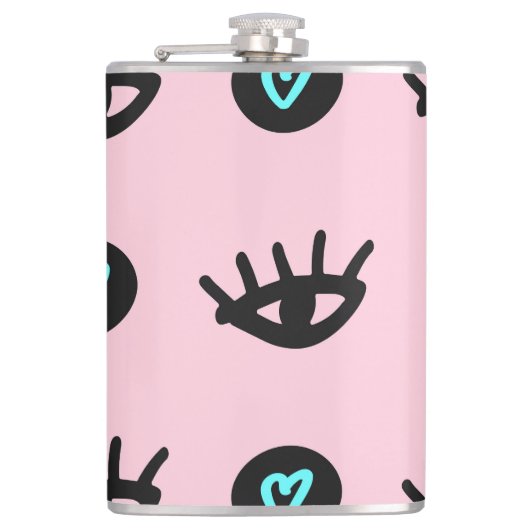 Doodle:目ガーリーのハートシームレス。 フラスク (正面)