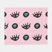 Doodle：目ガーリーのハートシームレス。 フリースブランケット (正面(横))