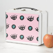 Doodle：目ガーリーのハートシームレス。 メタルランチボックス (インサイチュ)