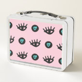 Doodle：目ガーリーのハートシームレス。 メタルランチボックス (裏面)