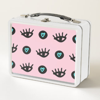 Doodle：目ガーリーのハートシームレス。 メタルランチボックス