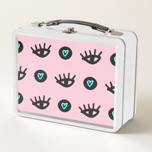 Doodle：目ガーリーのハートシームレス。 メタルランチボックス (正面)