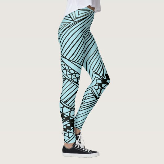 Doodle 1A Black Aqua Blue Leggings レギンス (右)