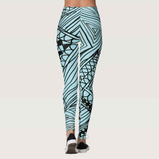 Doodle 1A Black Aqua Blue Leggings レギンス (裏面)