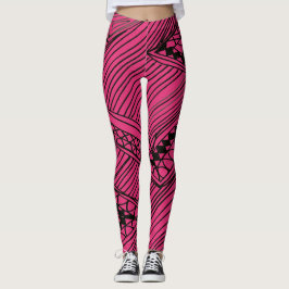 Doodle 1A Black Hot Pink Leggings レギンス