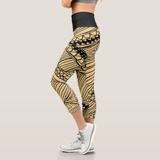 Doodle 1A Black Warm Beige Capri Leggings カプリレギンス