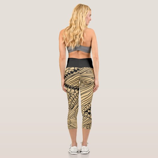 Doodle 1A Black Warm Beige Capri Leggings カプリレギンス (裏面)