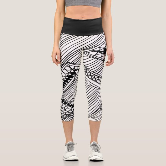 Doodle 1A Black White 1 Capri Leggings カプリレギンス (正面)