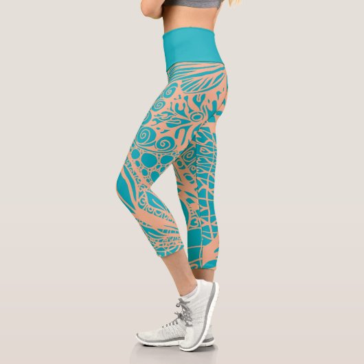 Doodle 1E Aqua Peach 1 Capri Leggings カプリレギンス (左)