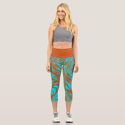 Doodle 1E Aqua Pumpkin 1 Capri Leggings カプリレギンス (正面)