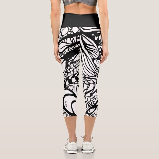 Doodle 1E Black White 1 Capri Leggings カプリレギンス (裏面)