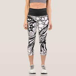 Doodle 1E Black White 1 Capri Leggings カプリレギンス