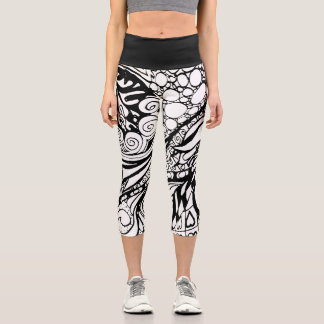 Doodle 1E Black White 1 Capri Leggings カプリレギンス