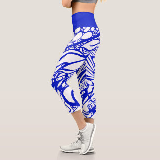 Doodle 1E Blue White 1 Capri Leggings カプリレギンス
