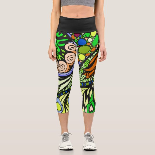 Doodle 1E Green 1 Capri Leggings カプリレギンス (正面)