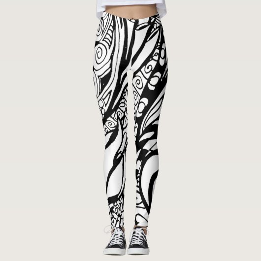 Doodle 9B Black White Leggings レギンス (正面)