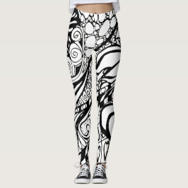 Doodle 9B Black White Leggings レギンス