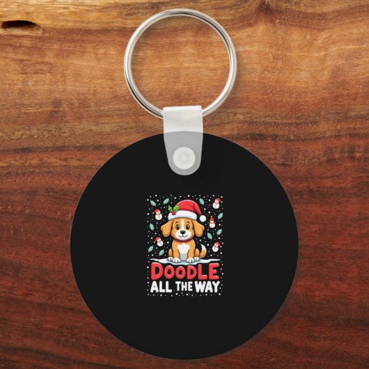 Doodle All The Way Funny Goldendoodle Santa Hat Ch キーホルダー (正面)