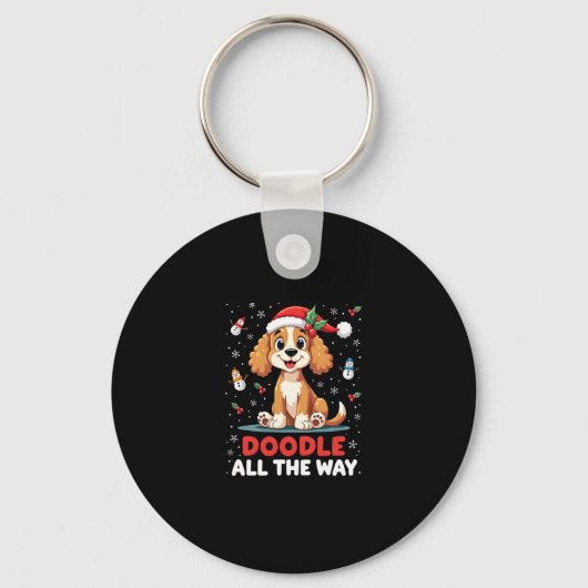 Doodle All The Way Funny Goldendoodle Santa Hat Ch キーホルダー (正面)