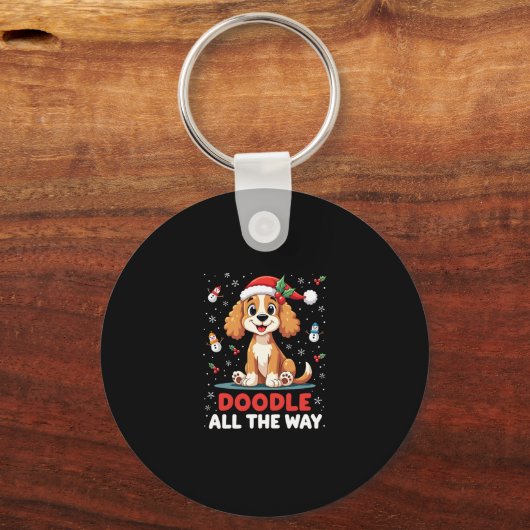 Doodle All The Way Funny Goldendoodle Santa Hat Ch キーホルダー (正面)