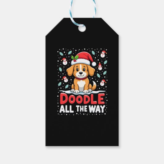 Doodle All The Way Funny Goldendoodle Santa Hat Ch ギフトタグ (正面)