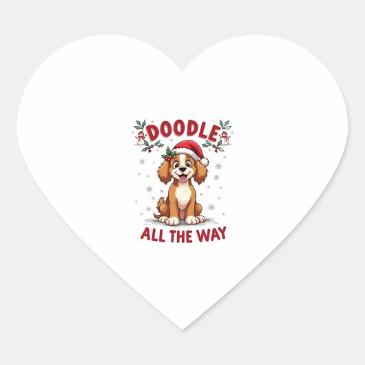 Doodle All The Way Funny Goldendoodle Santa Hat Ch ハートシール (正面)