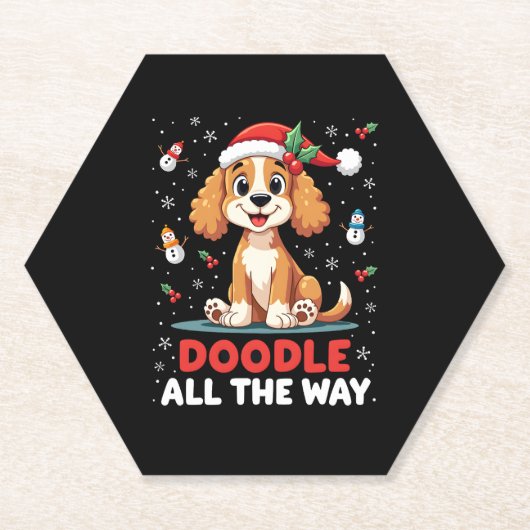 Doodle All The Way Funny Goldendoodle Santa Hat Ch ペーパーコースター (正面)