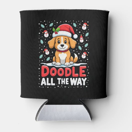 Doodle All The Way Funny Goldendoodle Santa Hat Ch 缶クーラー (正面)