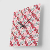 Doodle Art Style Red Pink Roses Hearts Valentine's スクエア壁時計 (傾斜)