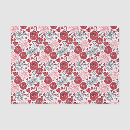 Doodle Art Style Red Pink Roses Hearts Valentine's 薄葉紙 (正面)