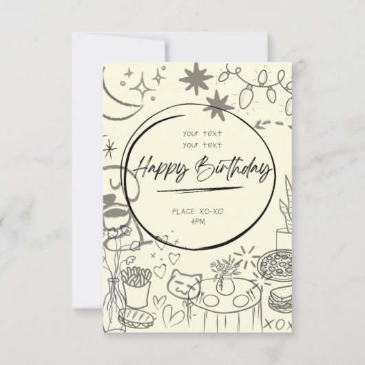 Doodle Birthday Invitation - Cute & Cozy 招待状 (正面)