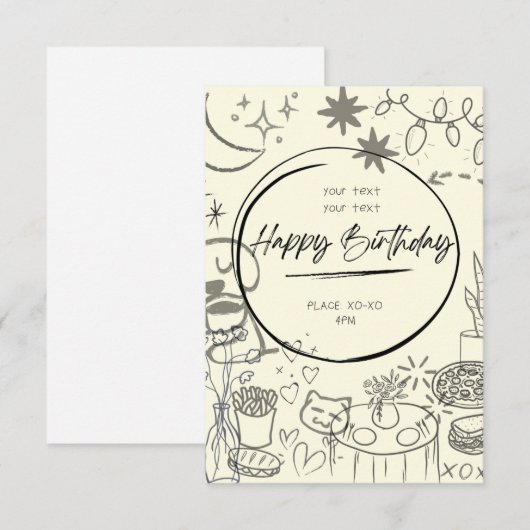 Doodle Birthday Invitation - Cute & Cozy 招待状 (正面/裏面)