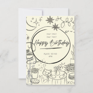 Doodle Birthday Invitation - Cute & Cozy 招待状