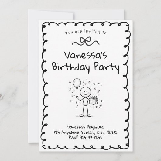 Doodle Birthday Invitation- Stick Figure Invite 招待状 (正面)