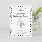 Doodle Birthday Invitation- Stick Figure Invite 招待状 (スタンド正面)