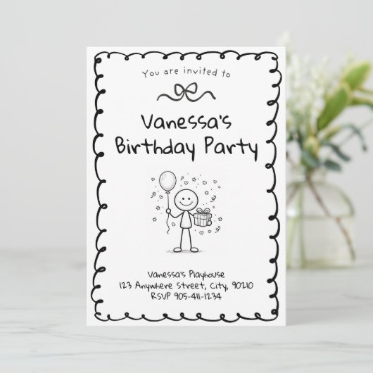 Doodle Birthday Invitation- Stick Figure Invite 招待状 (スタンド正面)