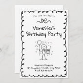 Doodle Birthday Invitation- Stick Figure Invite 招待状 (正面/裏面)