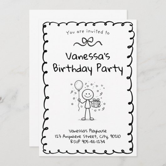 Doodle Birthday Invitation- Stick Figure Invite 招待状 (正面/裏面)
