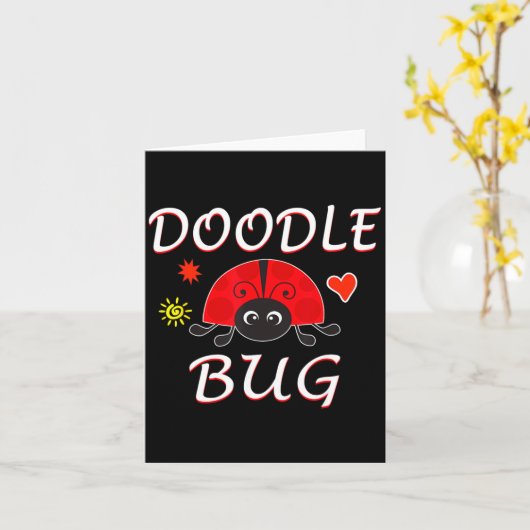 Doodle Bug Funny Doodle Ladybug カード (黄色い花)