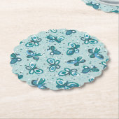 Doodle Bugs蝶 – ターコイズ – パターン。 ペーパーコースター (アングル)