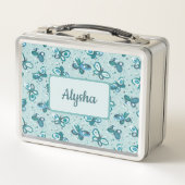 Doodle Bugs蝶 – ターコイズ – 子供のパターン メタルランチボックス (正面)