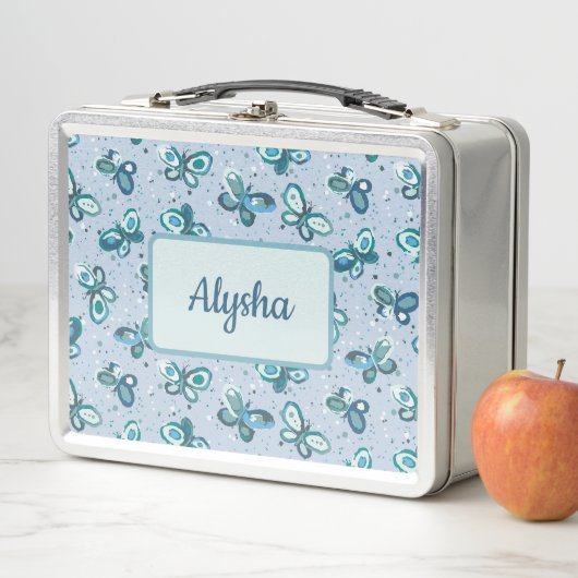 Doodle Bugs蝶 – 青 – 子供のパターン。 メタルランチボックス (インサイチュ)