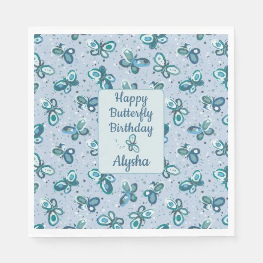 Doodle Bugs Butterflies - blue - kids birthday. スタンダードランチョンナプキン (正面)