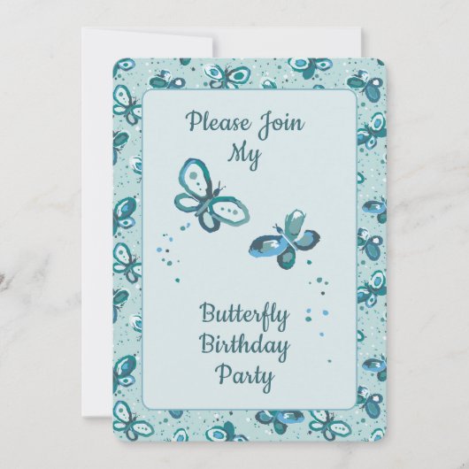 Doodle Bugs Butterflies - turquoise - birthday. 招待状 (正面)